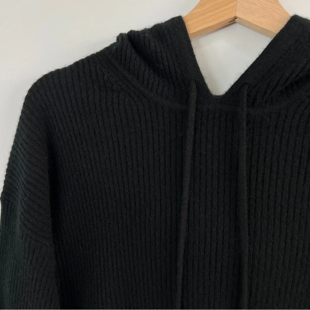 NWT Naadam Luxe Cashmere Ribbed Hoodie Pullover Sweater Black XS - Picture 4 of 11